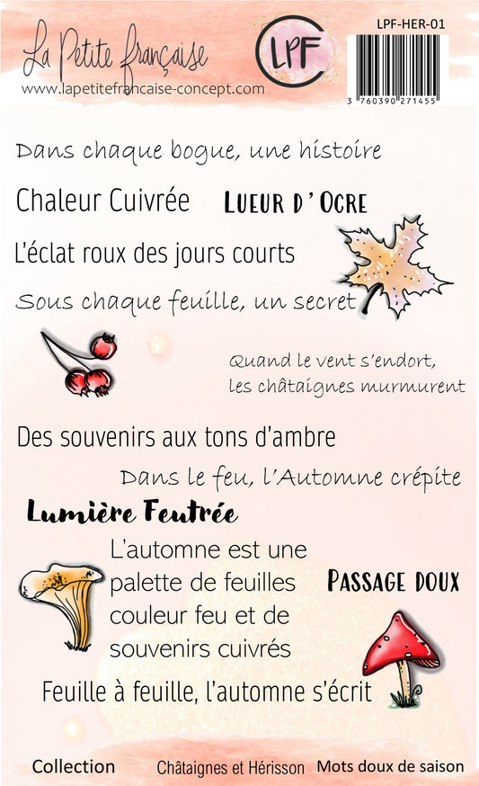 Tampons clear: collection Châtaignes et hérisson: Mots doux de saison