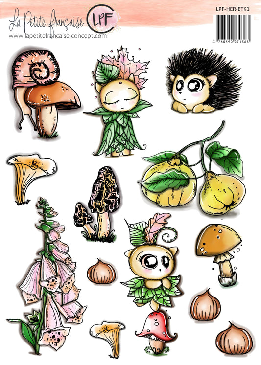 Planche de motifs à découper: collection Châtaignes et hérisson