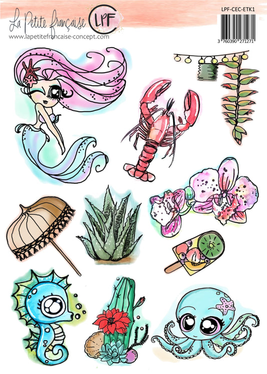 Planche de motifs à découper: collection Coquillages et crsutacés