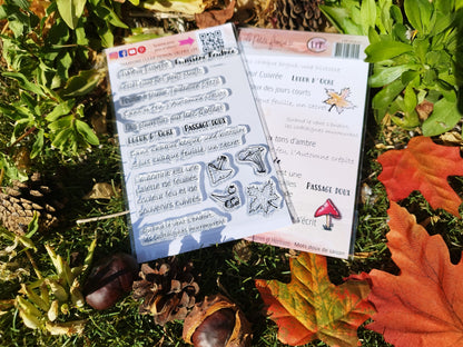 Planche de clearstamps pour scrapbooking, collection châtaignes et hérisson, thème automne